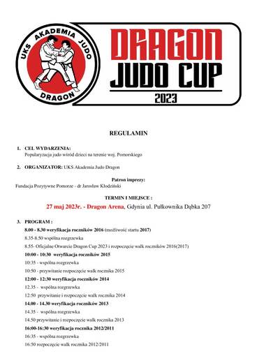 Dragon Judo Cup – Komunikat
